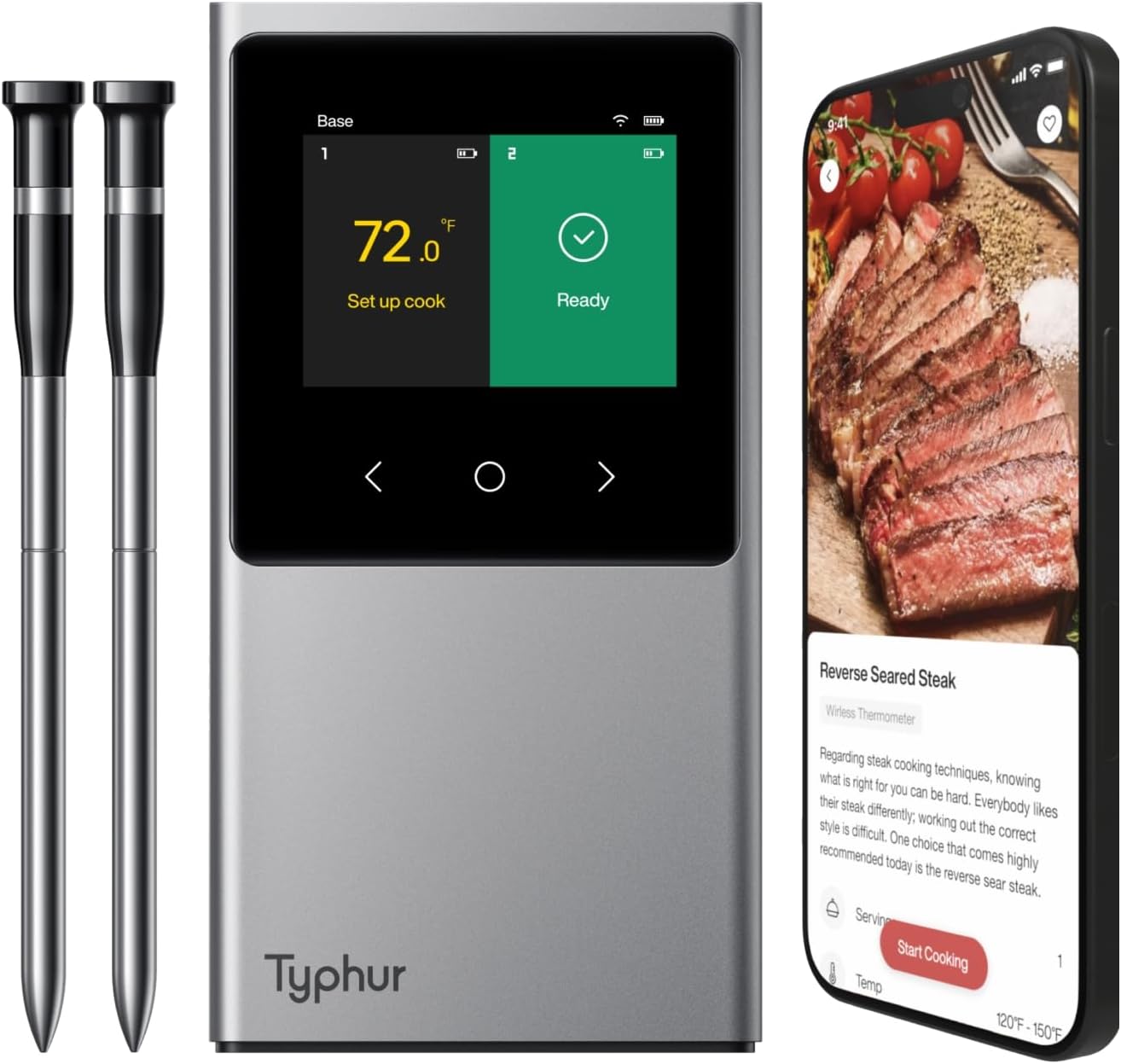 Typhur WiFi Wireless Meat Thermometer Digital with 2 Probes LCD Display for BBQ Grill Oven