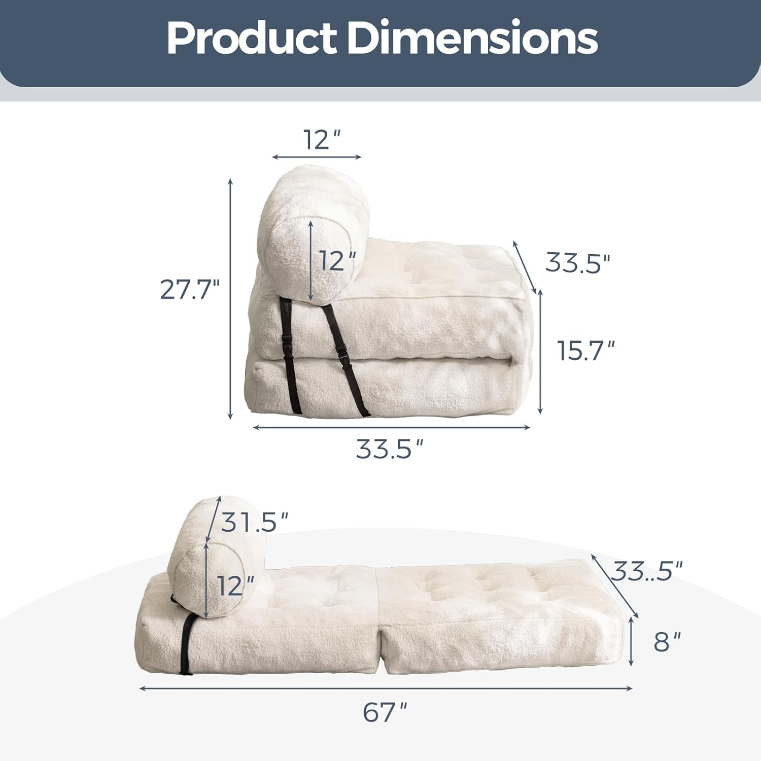 MAXYOYO Boucle Folding Sofa Bed Convertible Sleeper Chair with Pillow