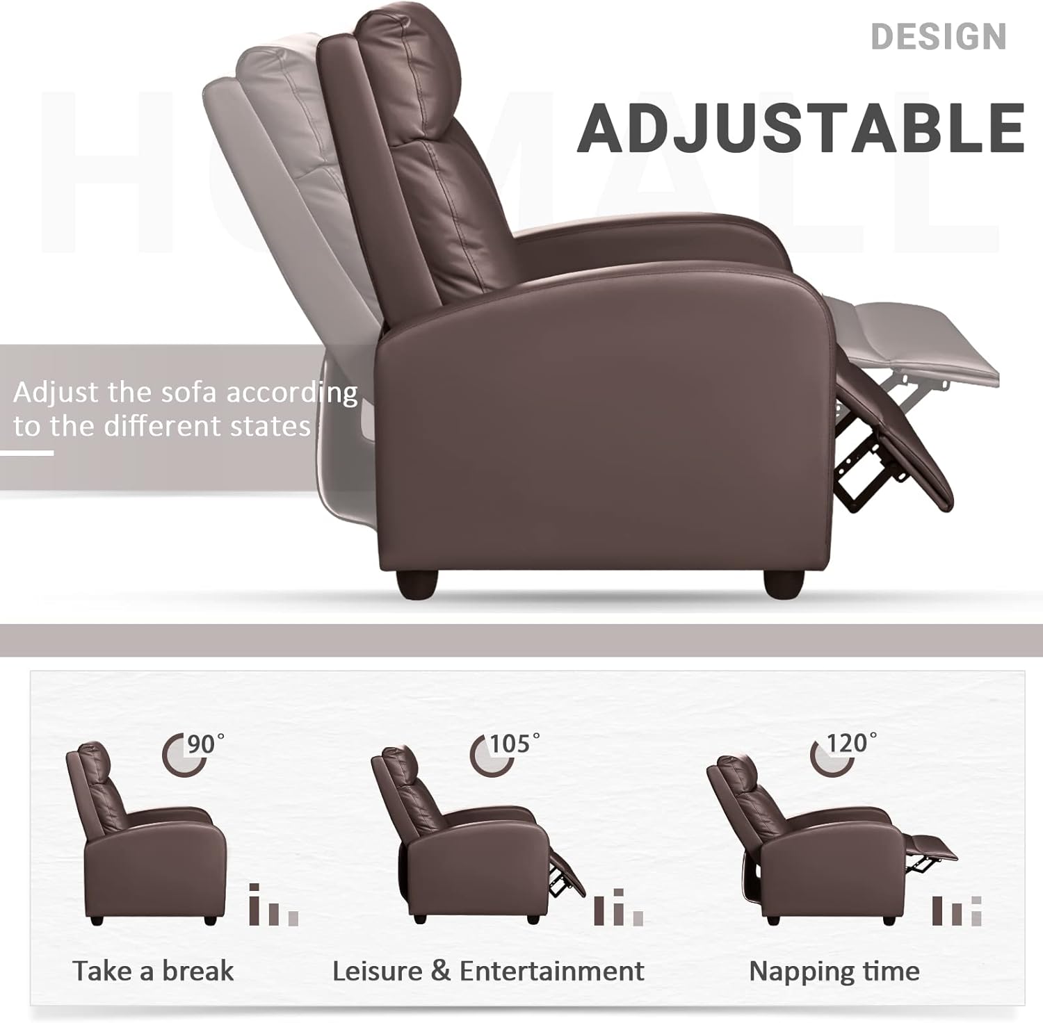 Homall Modern Recliner Chair PU Leather Padded Seat Single Sofa Home Theater