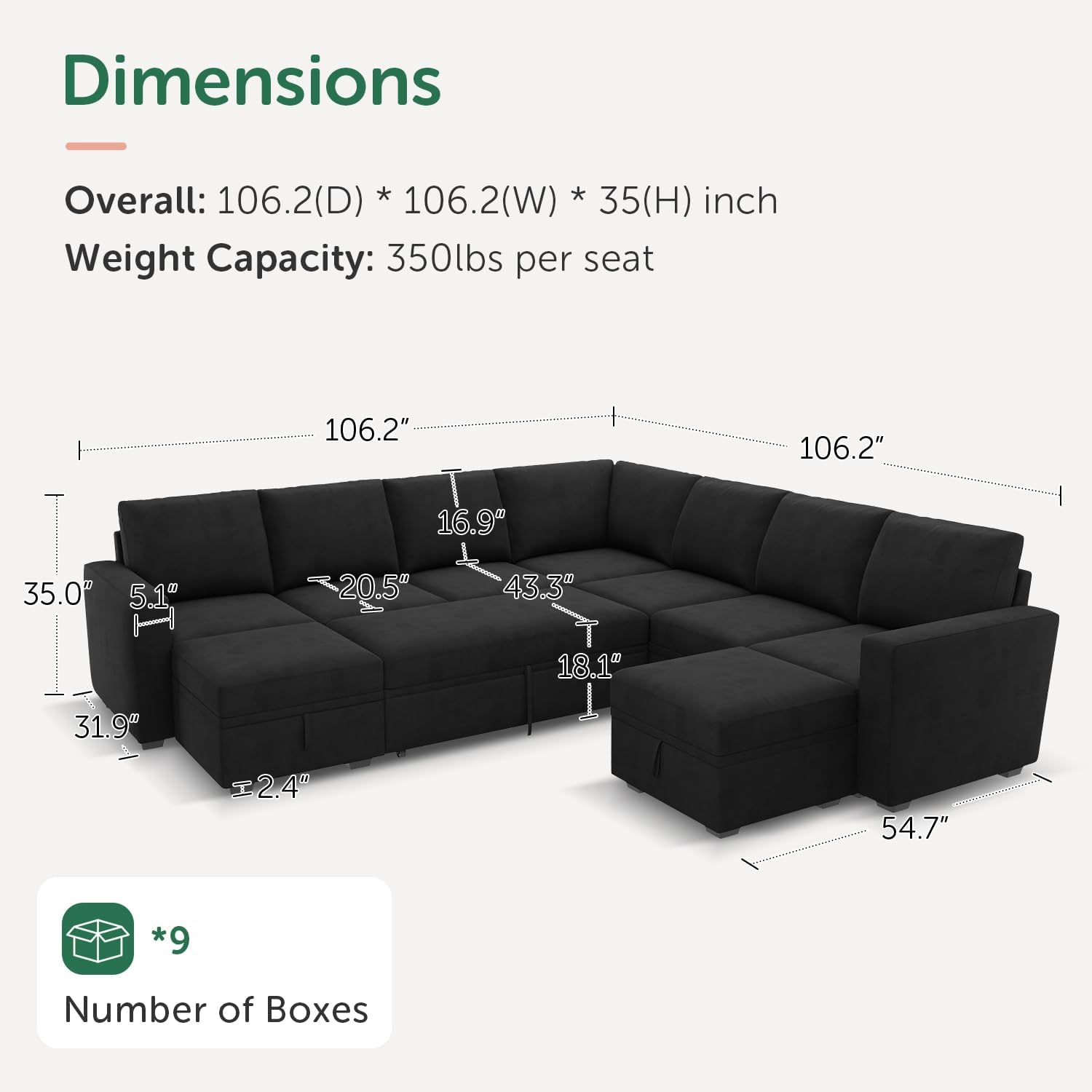 HONBAY Modular Sectional Sleeper Sofa L Shaped Couch with Pull Out Bed