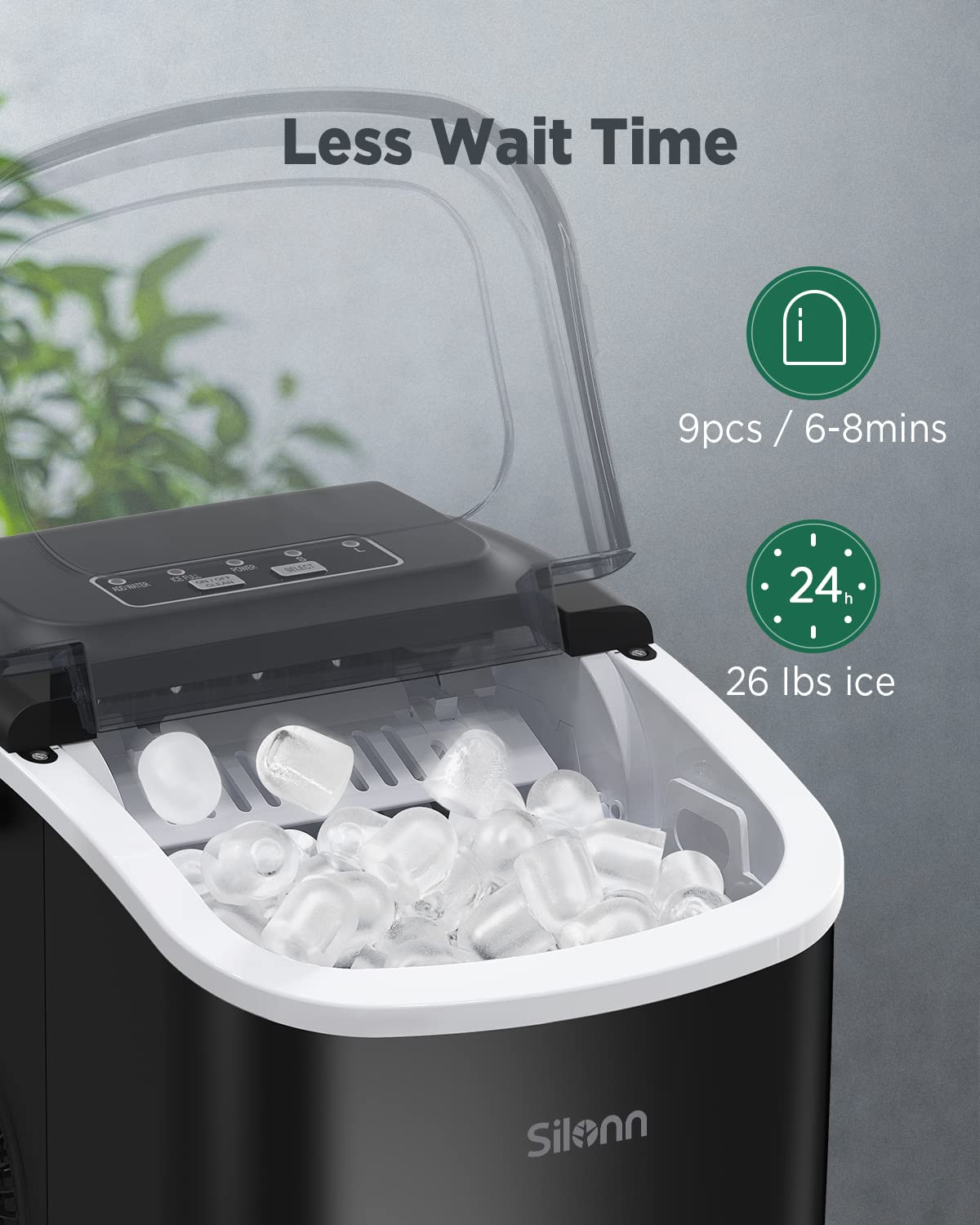 Silonn Nugget Ice Maker Countertop 44lbs Daily Stainless Steel Ice Machine