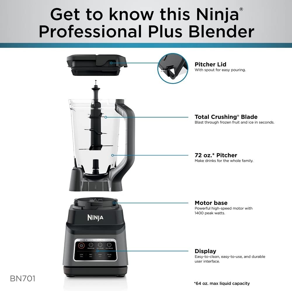 Ninja Blender 1400W High Power Smoothie Maker with 72oz Pitcher Dark Grey