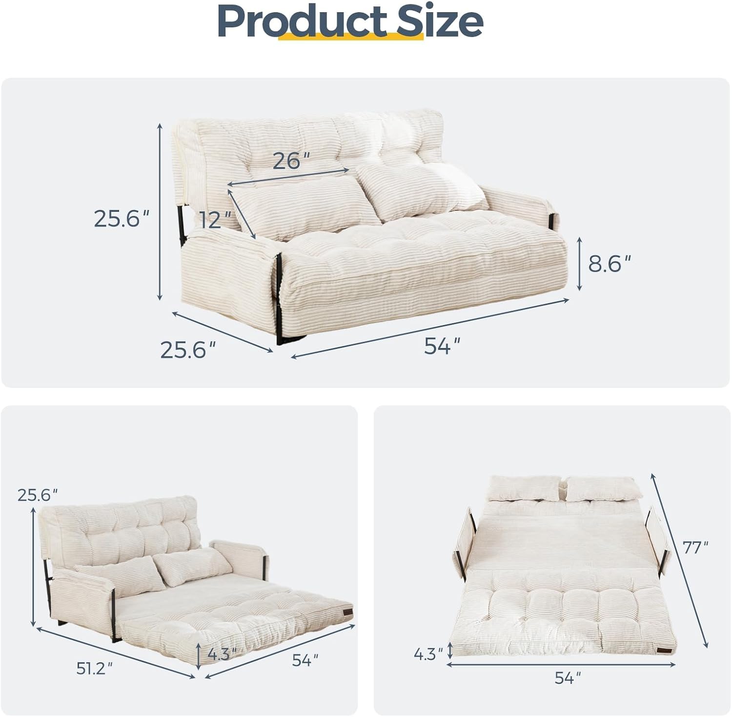 MAXYOYO Adjustable Floor Sofa Bed with Armrest Double Black Foldable Sleeper
