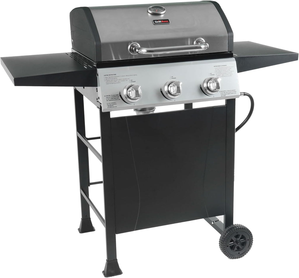 Cuisinart 4 Burner Propane Gas Grill Portable BBQ with Lid Wheels Side Shelves