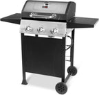 Cuisinart 4 Burner Propane Gas Grill Portable BBQ with Lid Wheels Side Shelves