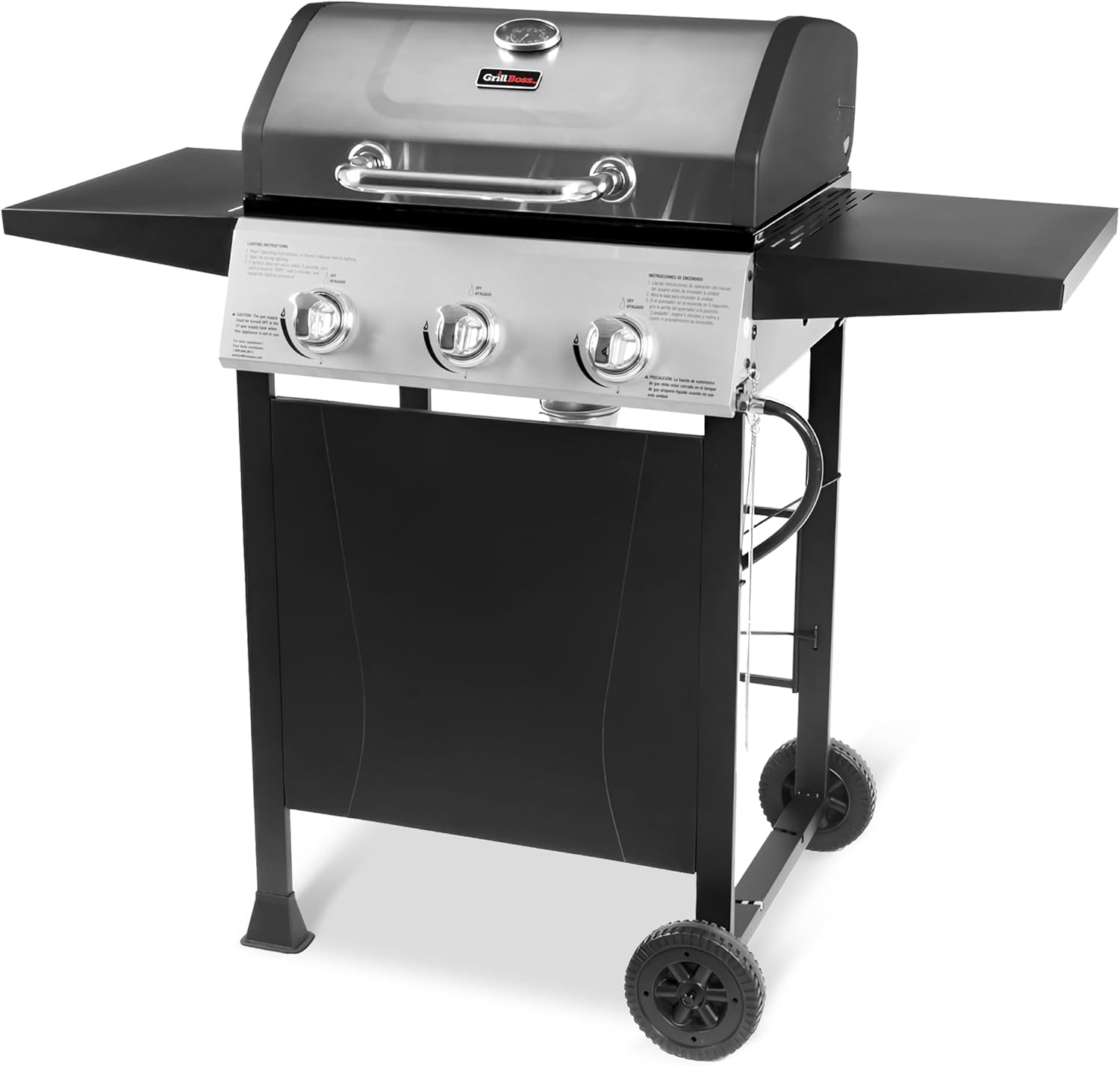 Cuisinart 4 Burner Propane Gas Grill Portable BBQ with Lid Wheels Side Shelves