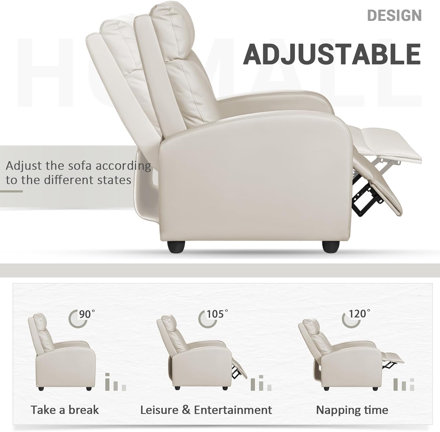 Homall Modern Recliner Chair PU Leather Padded Seat Single Sofa Home Theater