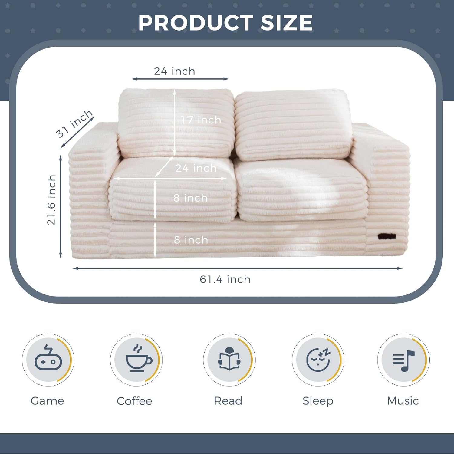 MAXYOYO Bean Bag Sofa with Armrests and Pillows Two Seat Fluffy Floor Couch