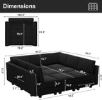 Belffin Velvet Modular Sectional Sofa with Ottoman Sleeper Bed Storage