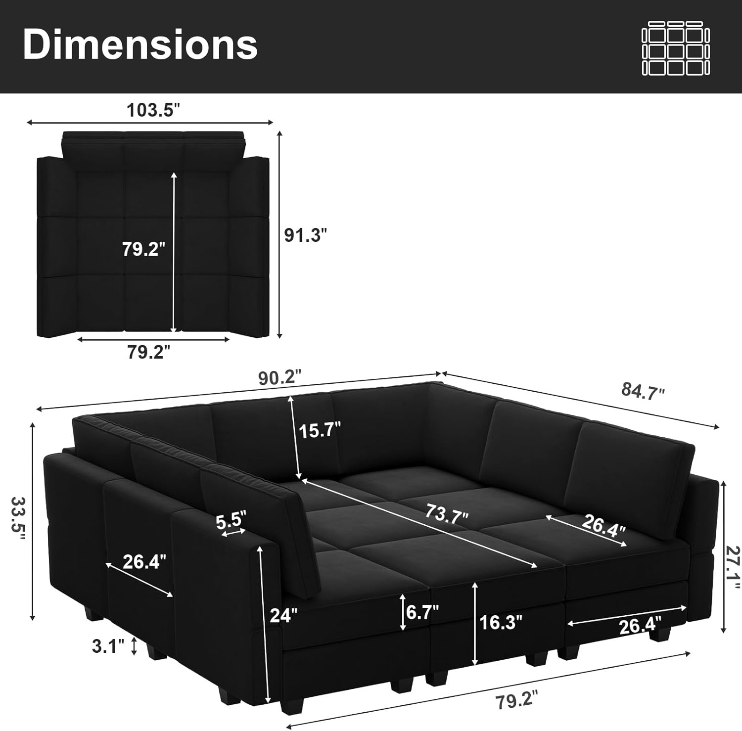 Belffin Velvet Modular Sectional Sofa with Ottoman Sleeper Bed Storage
