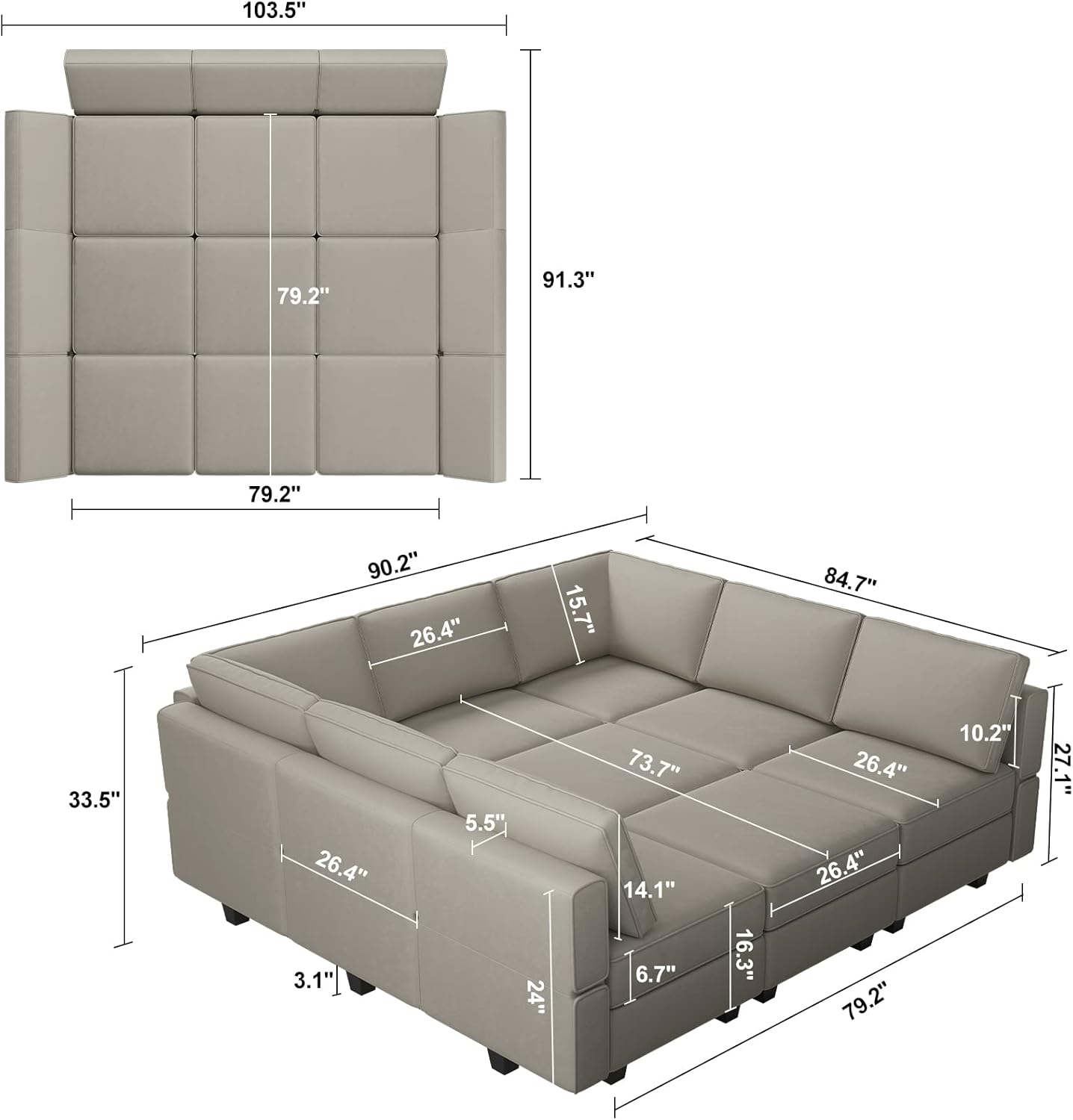 Belffin Velvet Modular Sectional Sofa with Ottoman Sleeper Bed Storage