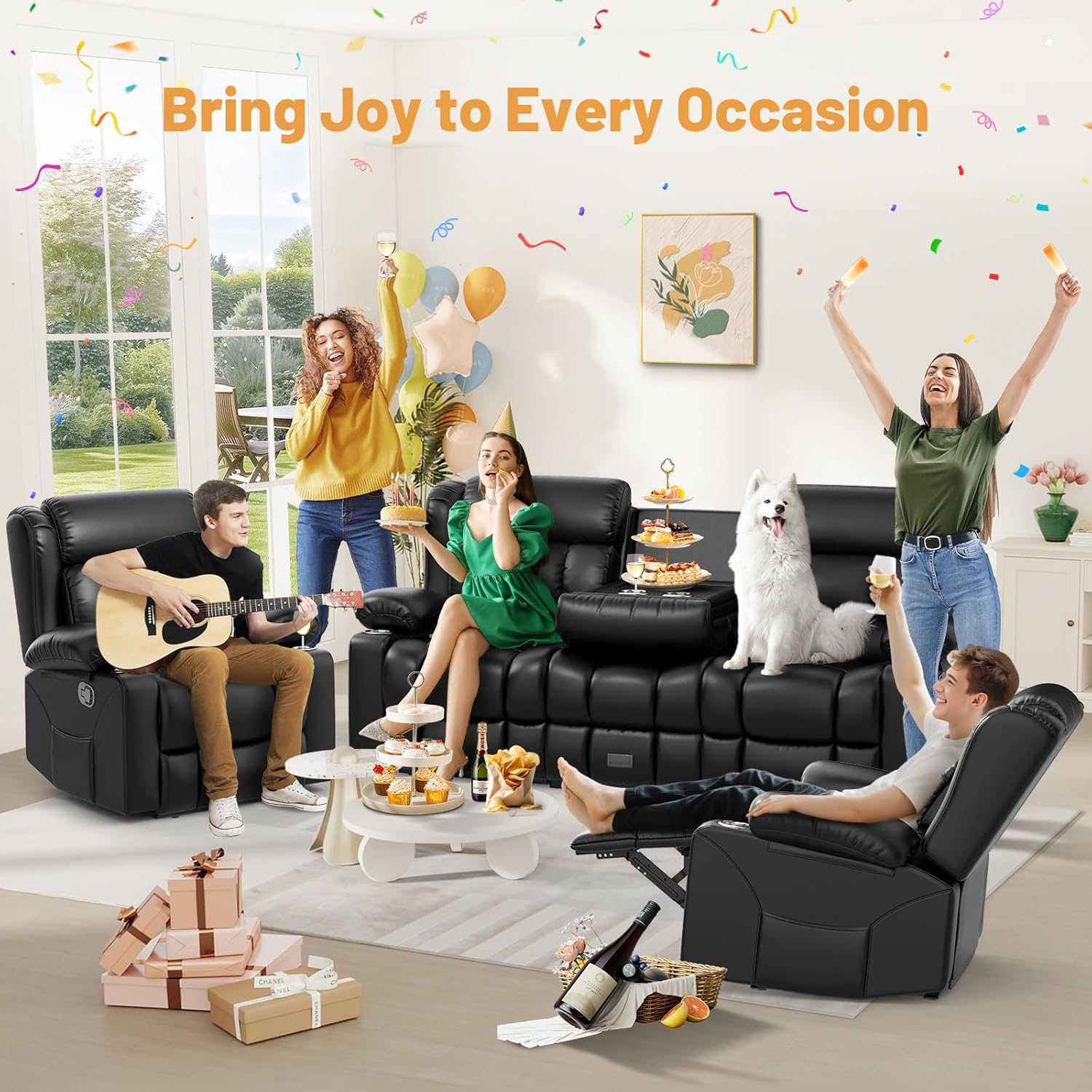 Dresegmt Loveseat Recliner Sofa 3 Seat Flip Backrest with Storage USB Cup Holders