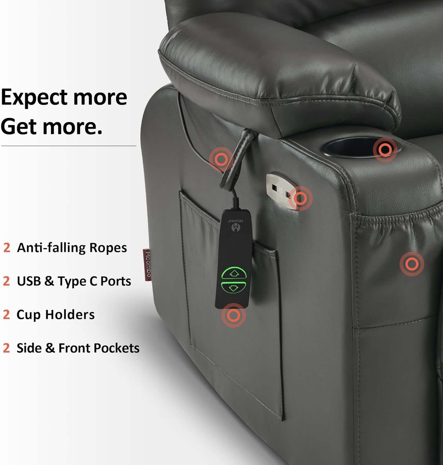 MCombo Power Lift Recliner Chair for Elderly with Heat Massage USB Cup Holders