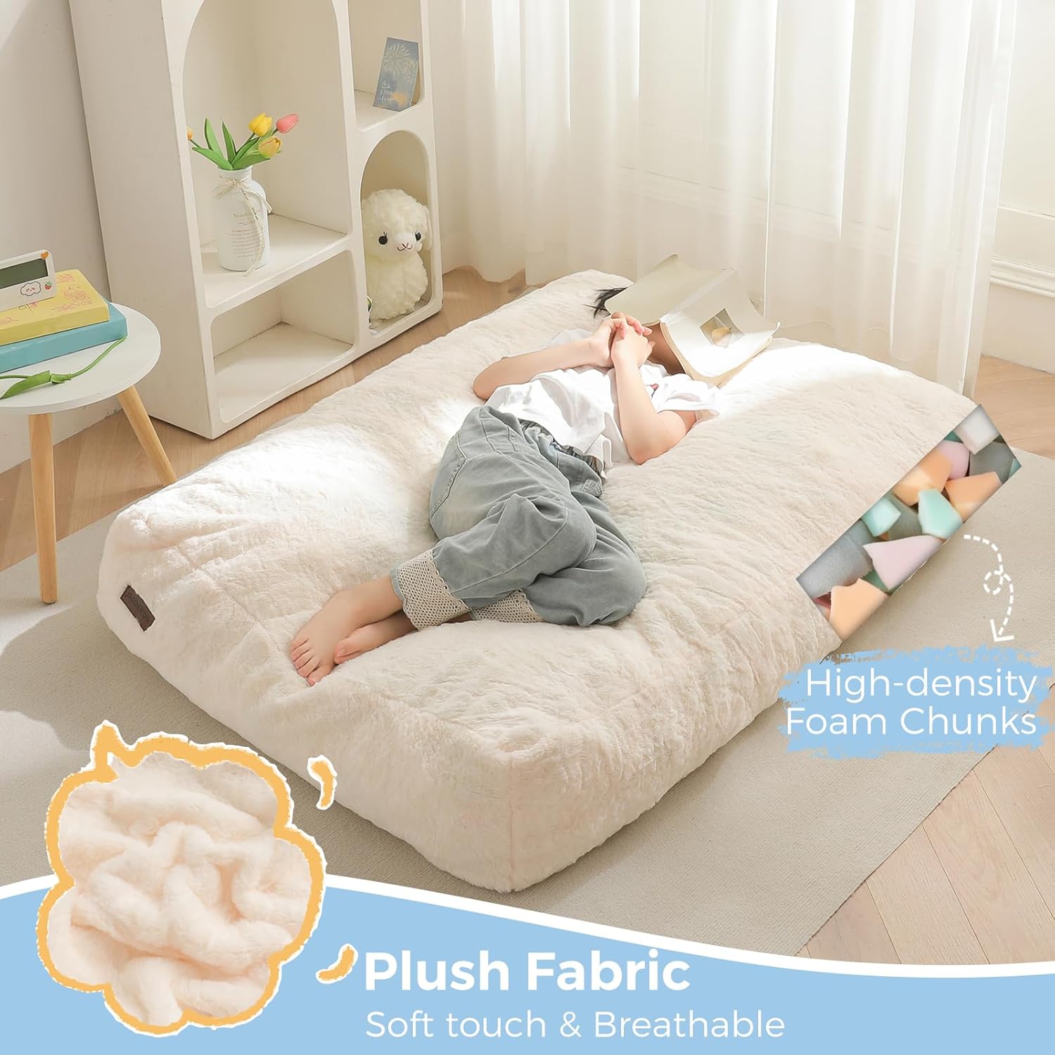 MAXYOYO Convertible Bean Bag Chair Bed for Kids with Foam Filling