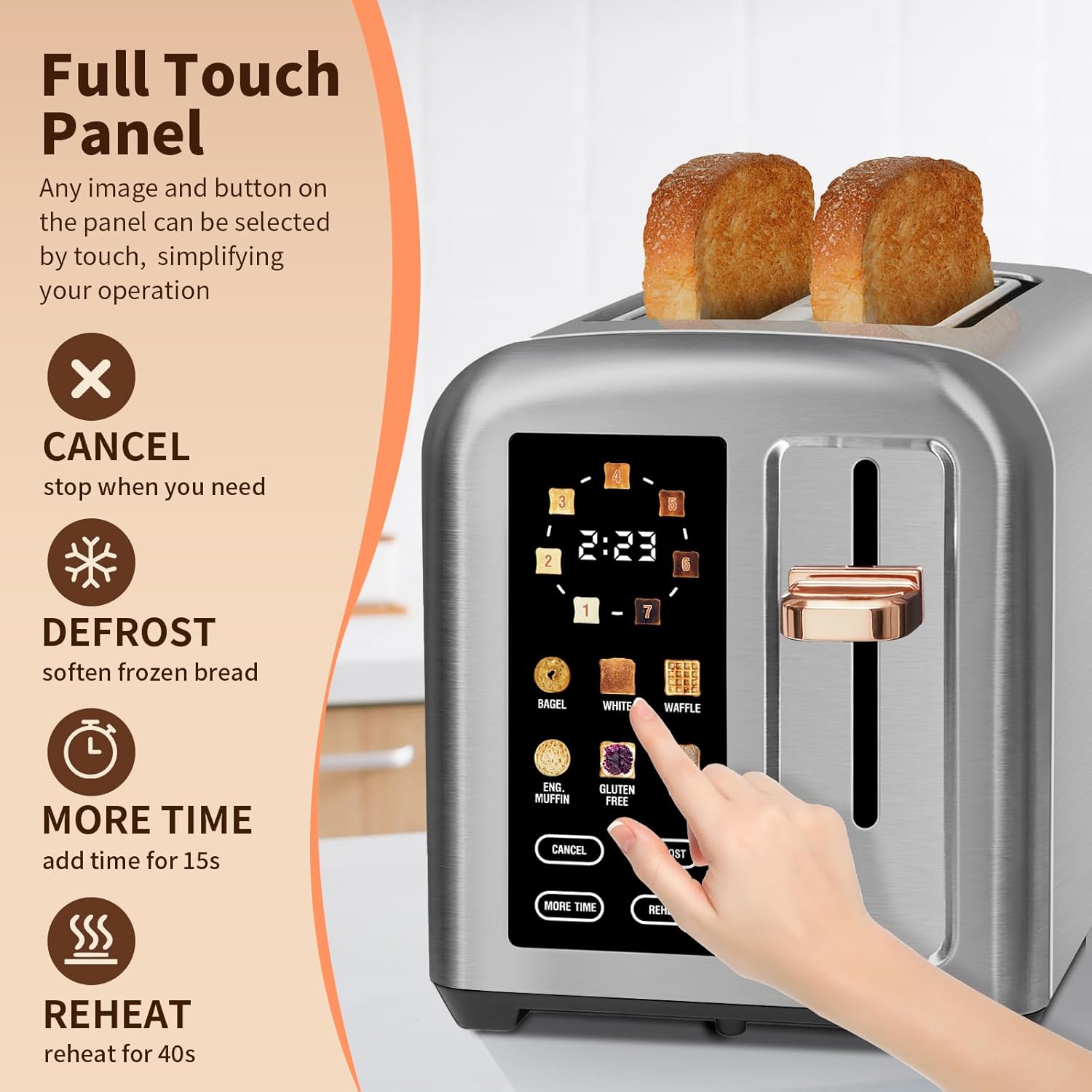 SEEDEEM 4 Slice Touch Screen Toaster LCD Display 7 Shade Settings Wide Slots 1800W