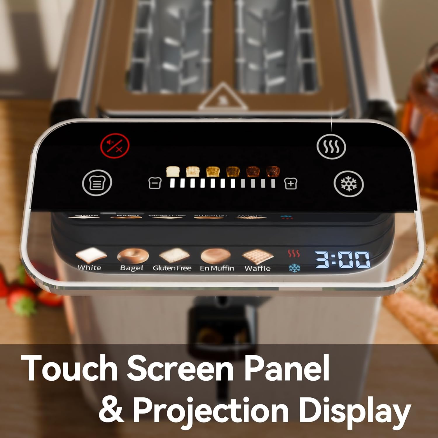 whall Digital Touch Screen Toaster 4 Slice Stainless Steel Dual Control Wide Slots