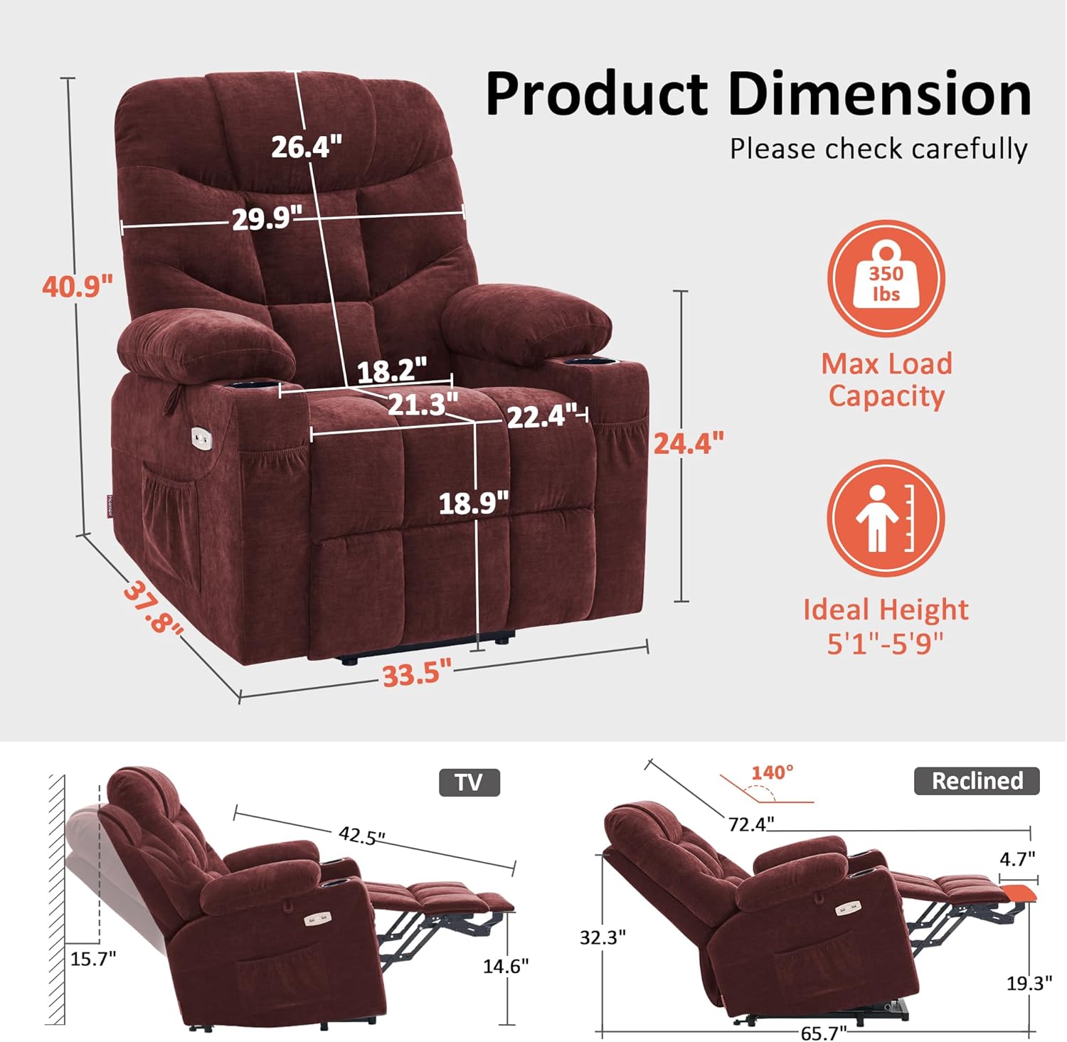 MCombo Power Lift Recliner Chair for Elderly with Extended Footrest Fabric