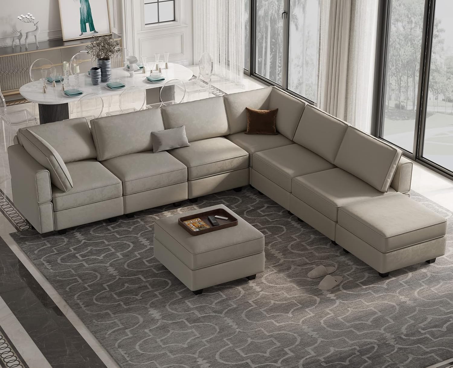 Belffin Velvet Modular Sectional Sofa with Ottoman Sleeper Bed Storage