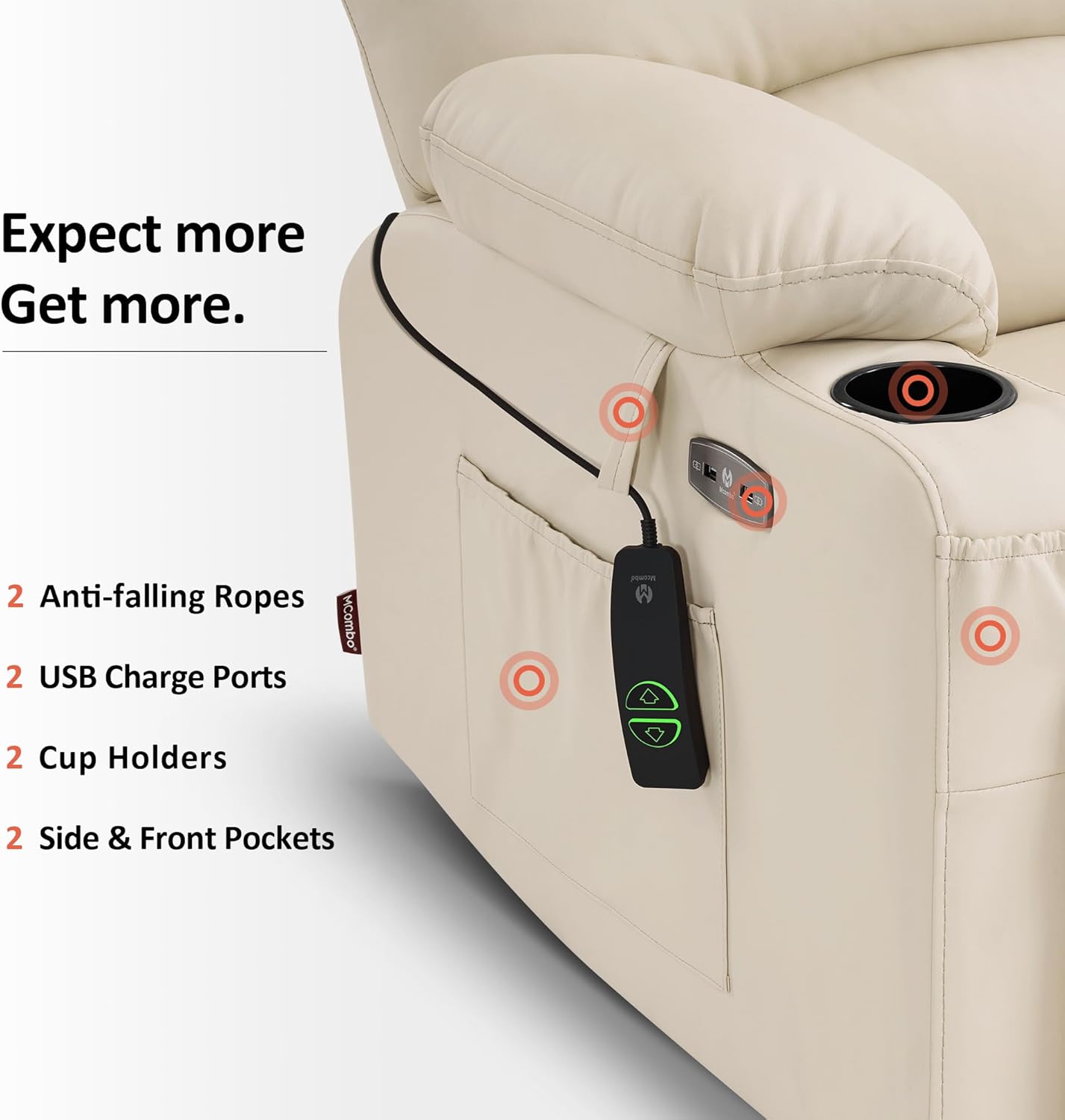 MCombo Power Lift Recliner Chair for Elderly with Heat Massage USB Cup Holders