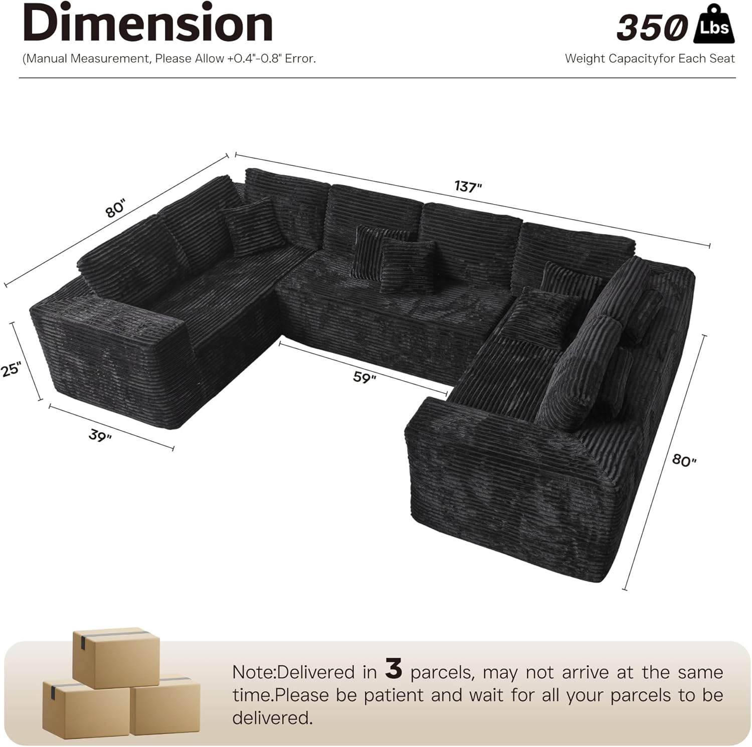 ovios Cloud Sectional Couch with L Shape Chaise Modern Modular Sofa