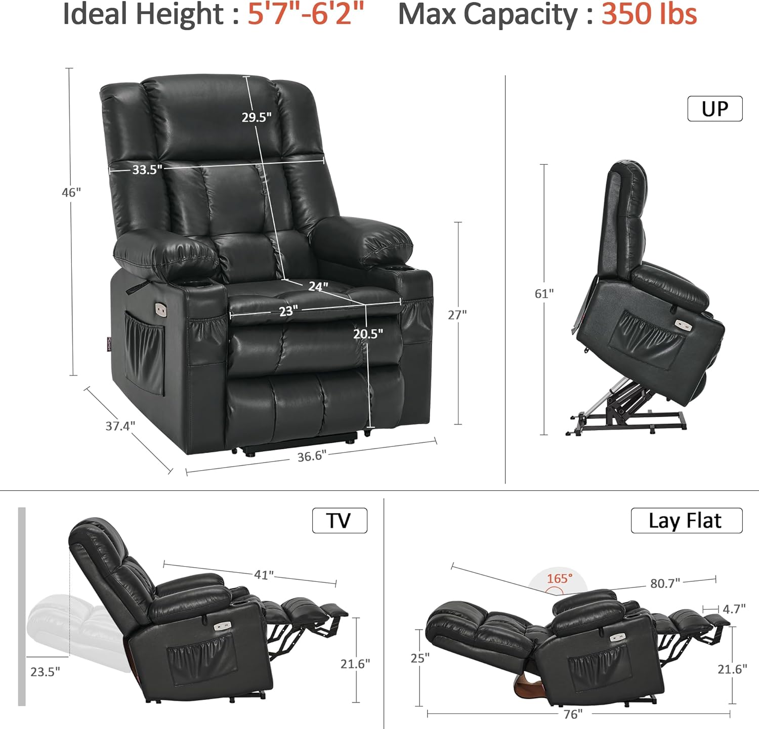 MCombo Dual Motor Power Lift Recliner Chair for Elderly with Heat Massage USB