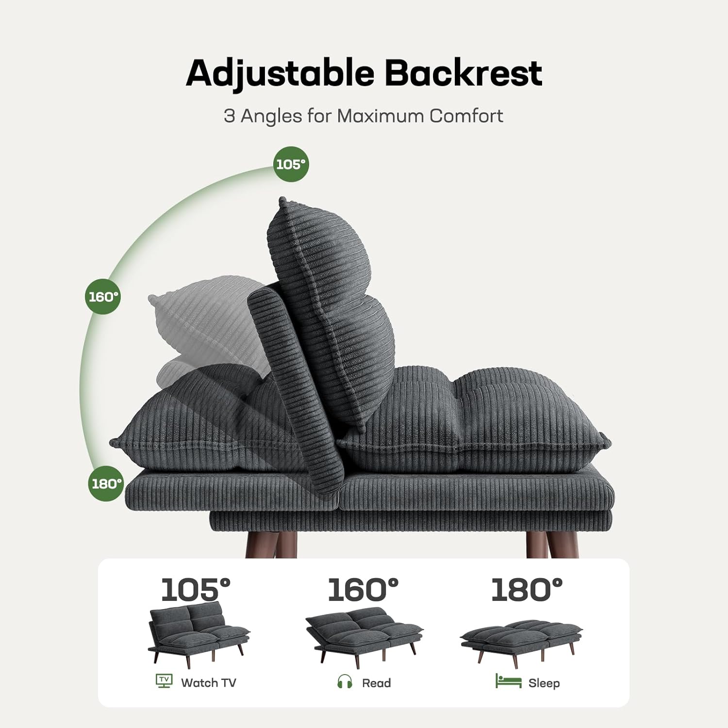Marsail Futon Sofa Bed Convertible Corduroy Loveseat with Adjustable Backrest