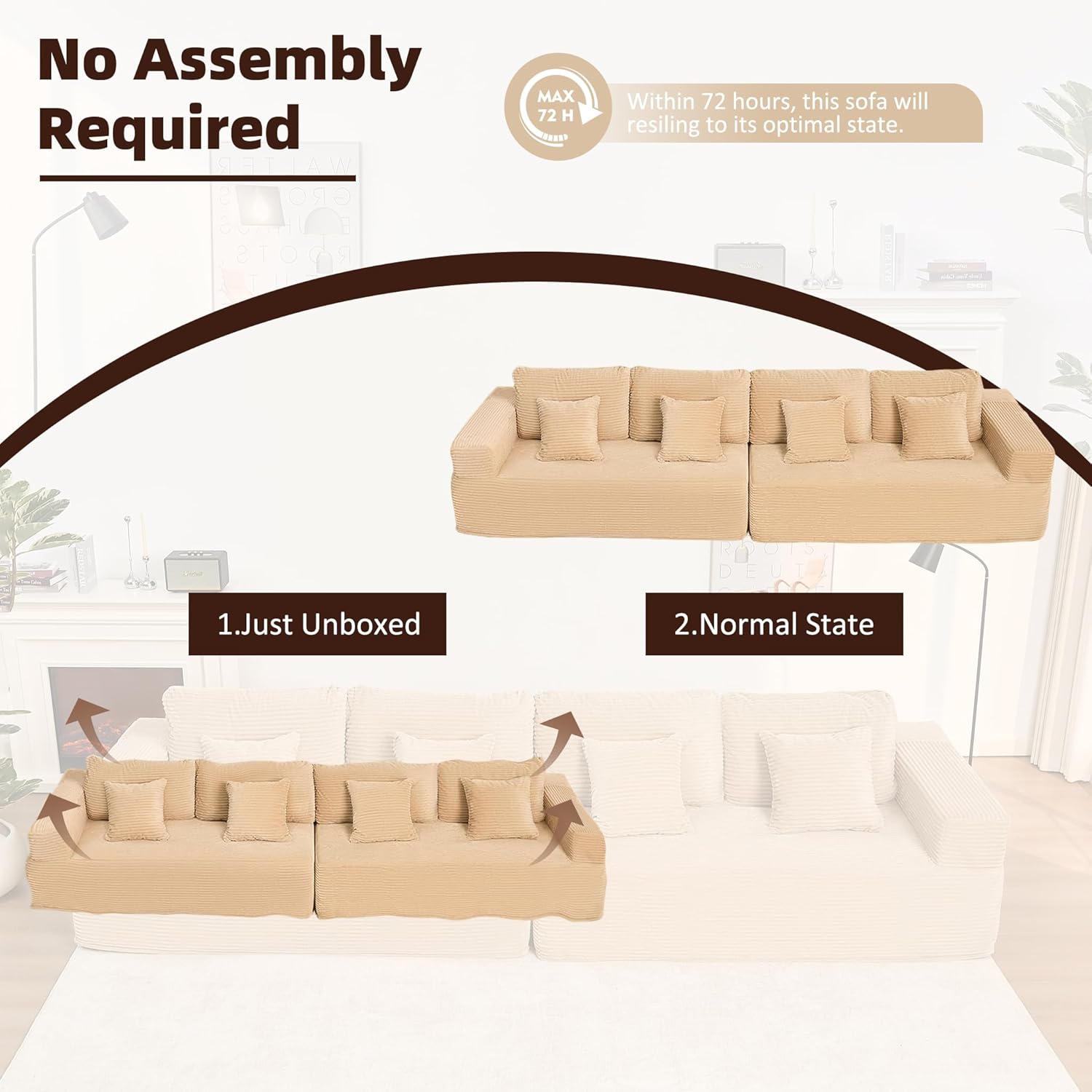 Afuson Boneless Sectional Sofa L Shape Deep Seat Cloud Couch Living Room