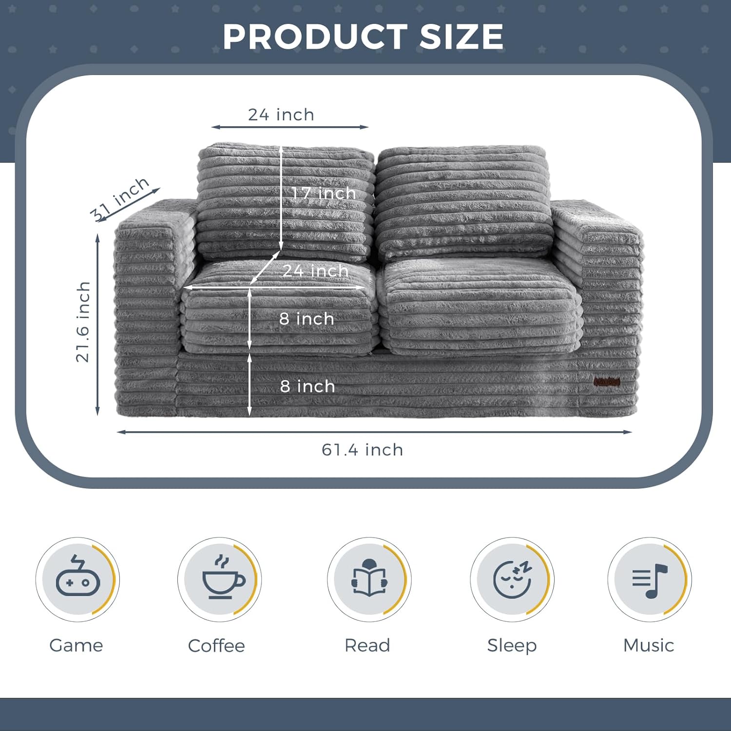 MAXYOYO Bean Bag Sofa with Armrests and Pillows Two Seat Fluffy Floor Couch