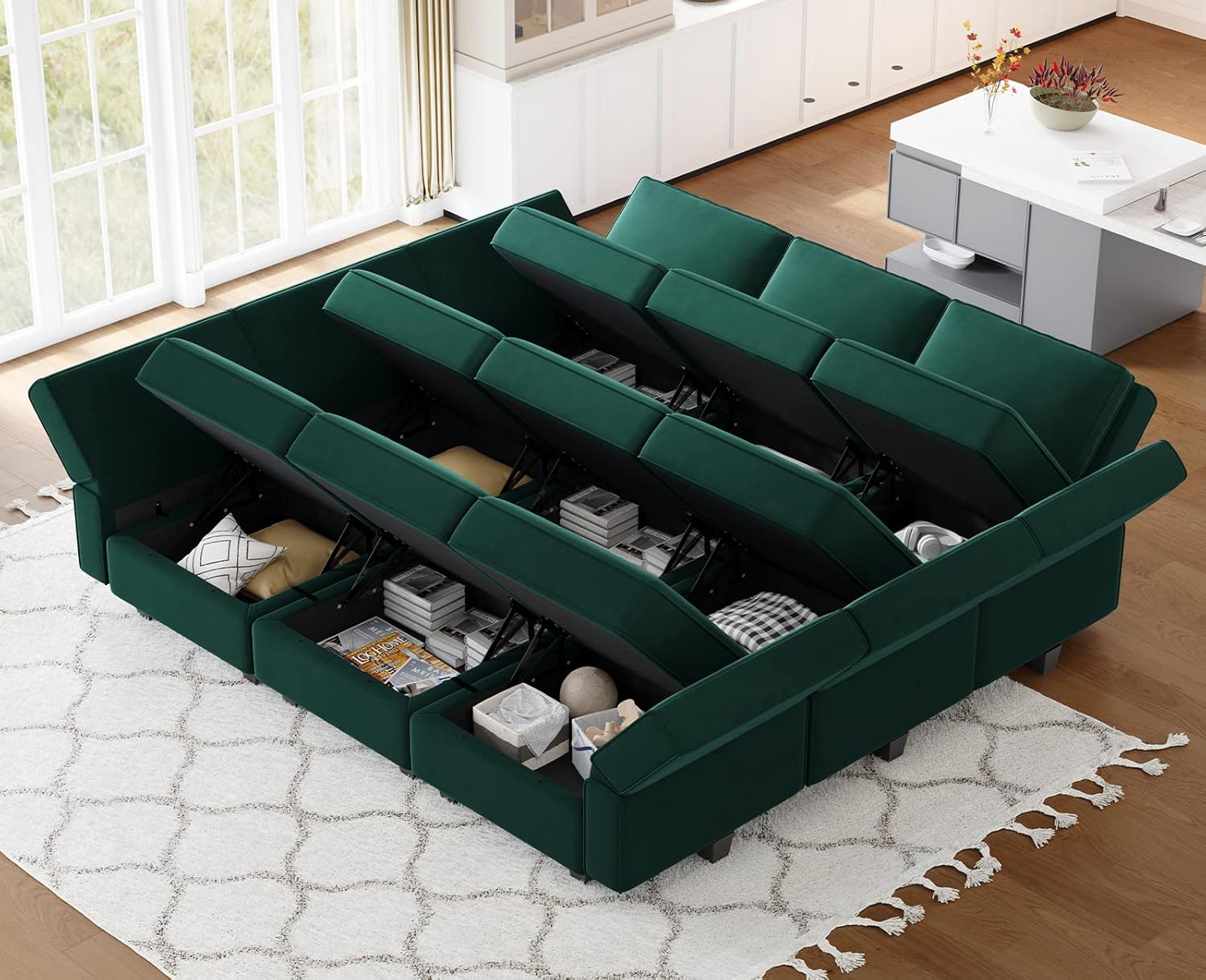 Belffin Velvet Modular Sectional Sofa with Ottoman Sleeper Bed Storage