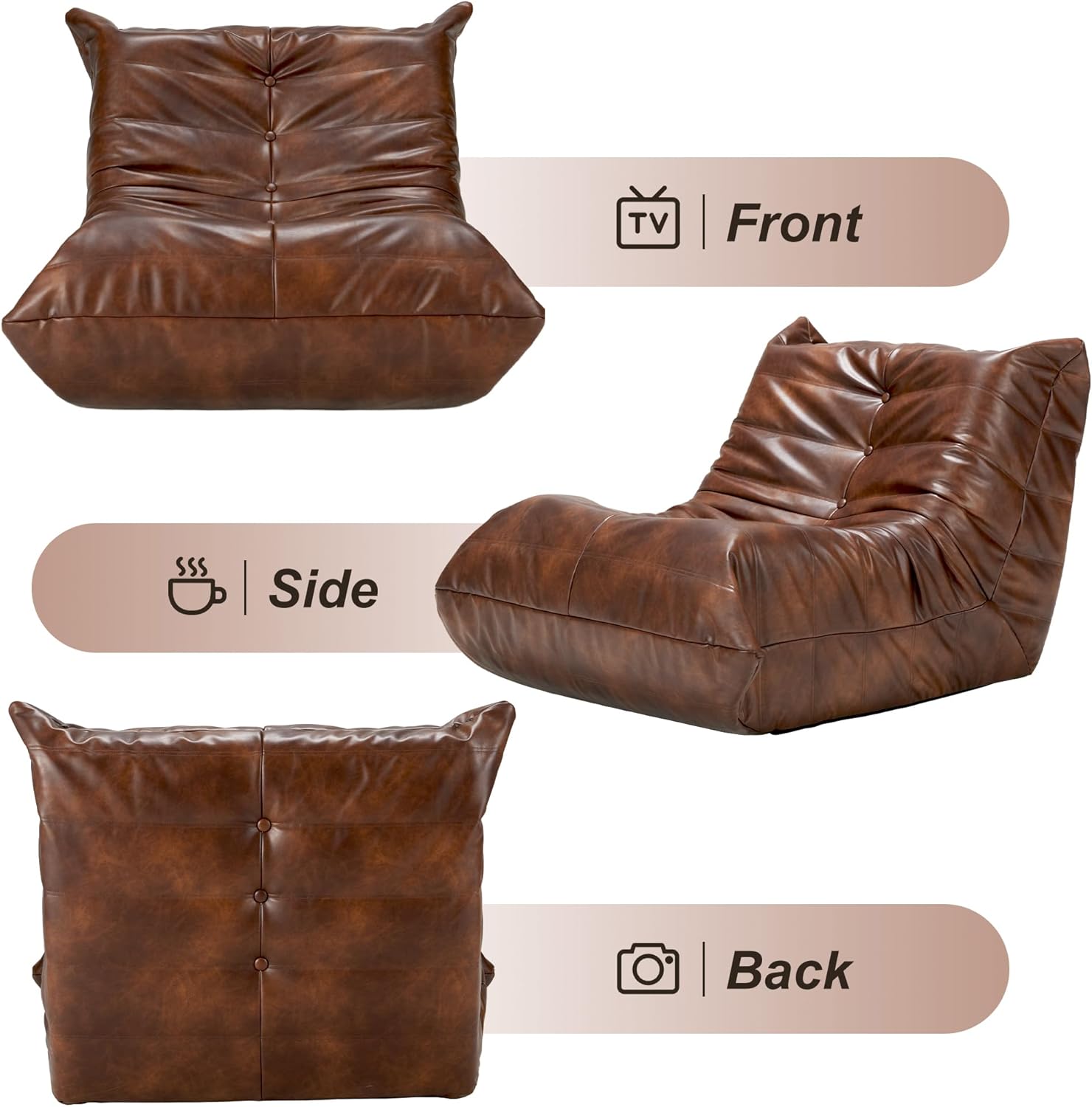 Hobestluk Giant Bean Bag Chair Memory Foam Faux Leather Floor Sofa for Adults