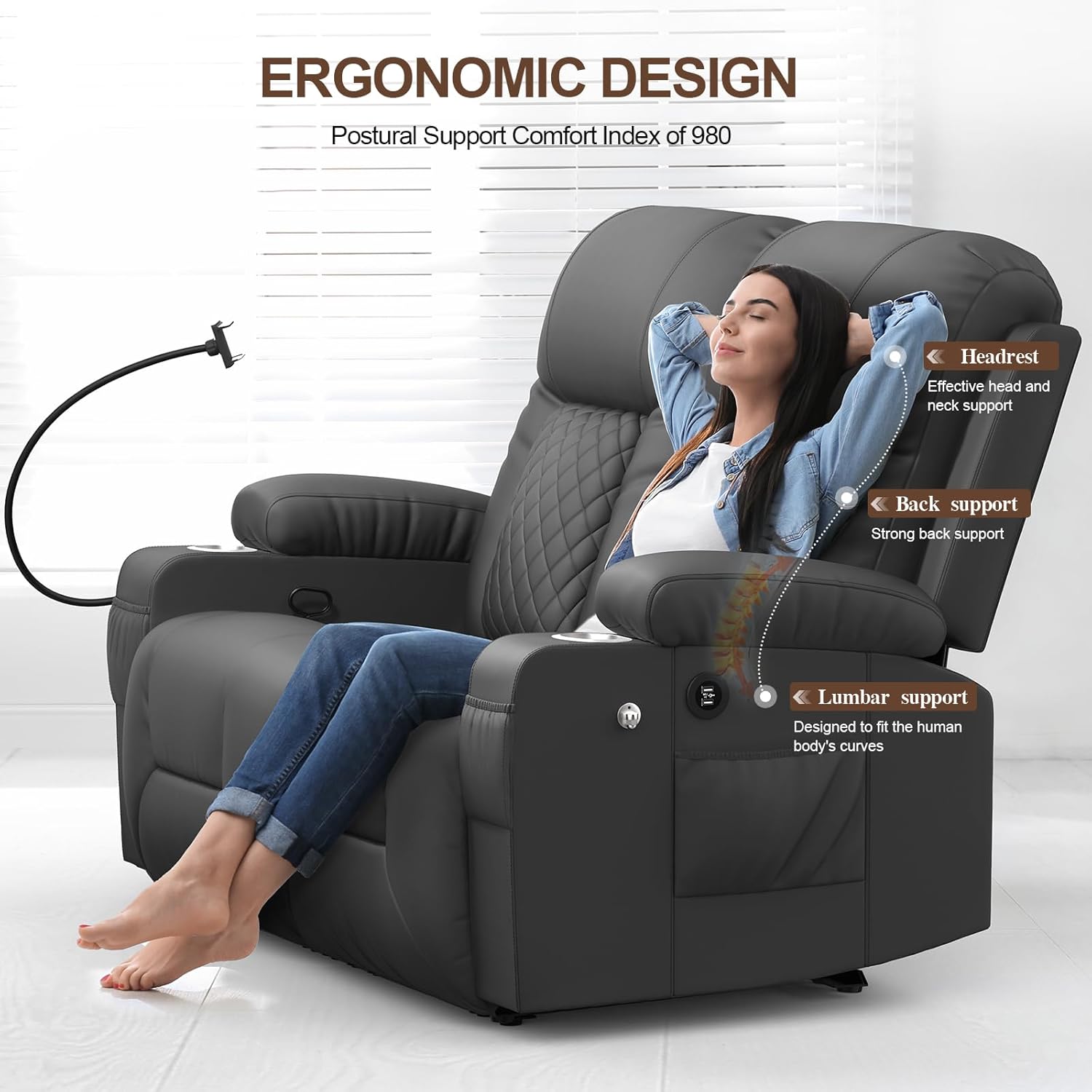 FURNIMAT Loveseat Recliner Sofa 2 Seater PU Leather Couch with USB Cup Holders