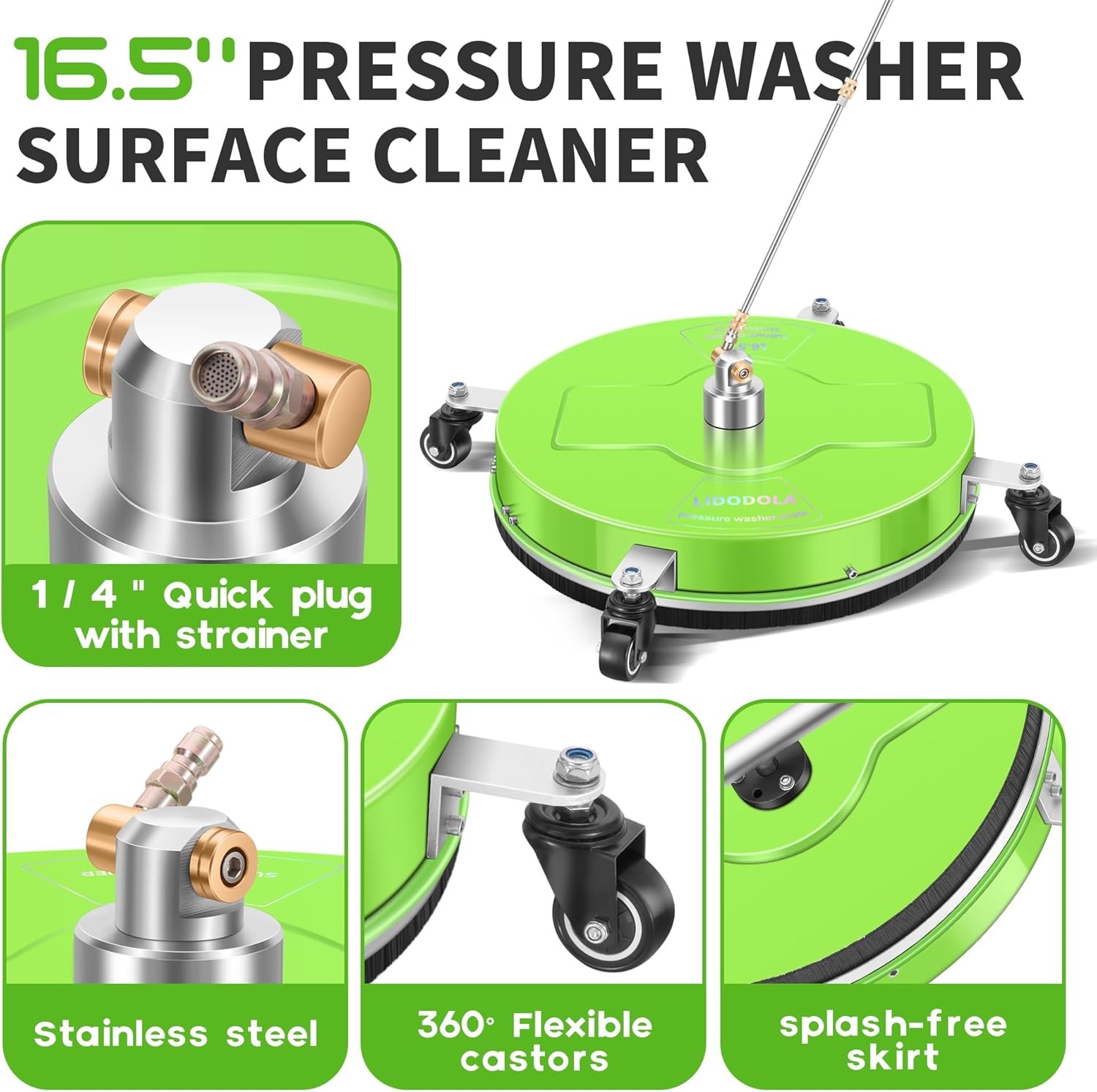 LidoDola 14 Inch Pressure Washer Surface Cleaner with Wheels for Concrete Patio Deck