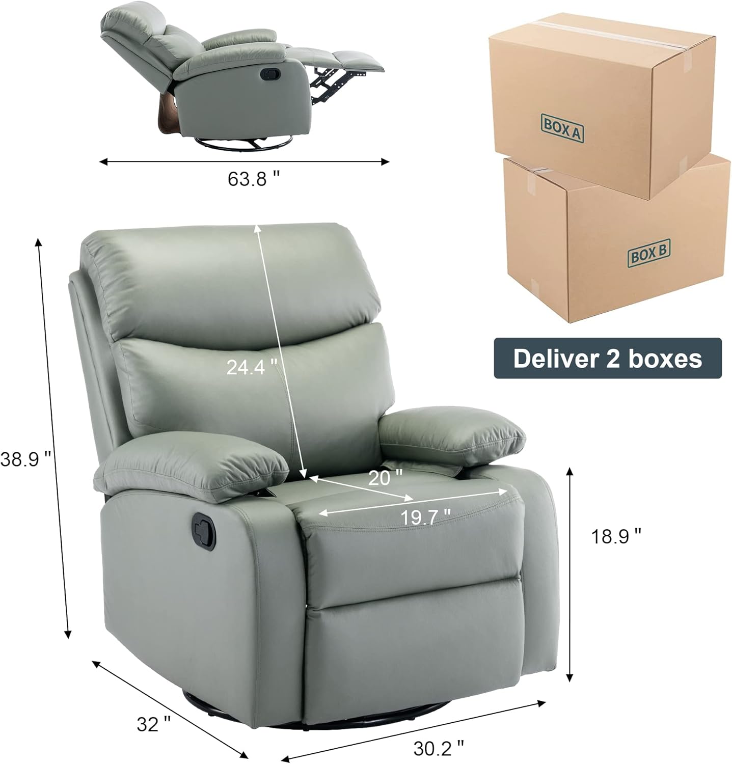 GNMLP2020 Swivel Rocker Recliner Chair Manual Small Space Nursery Living Room