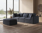 ohllob 110" Cloud Sectional Sofa L Shape Modular Couch with Ottoman 3 Seater