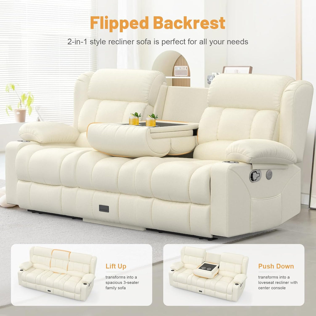 Dresegmt Loveseat Recliner Sofa 3 Seat Flip Backrest with Storage USB Cup Holders