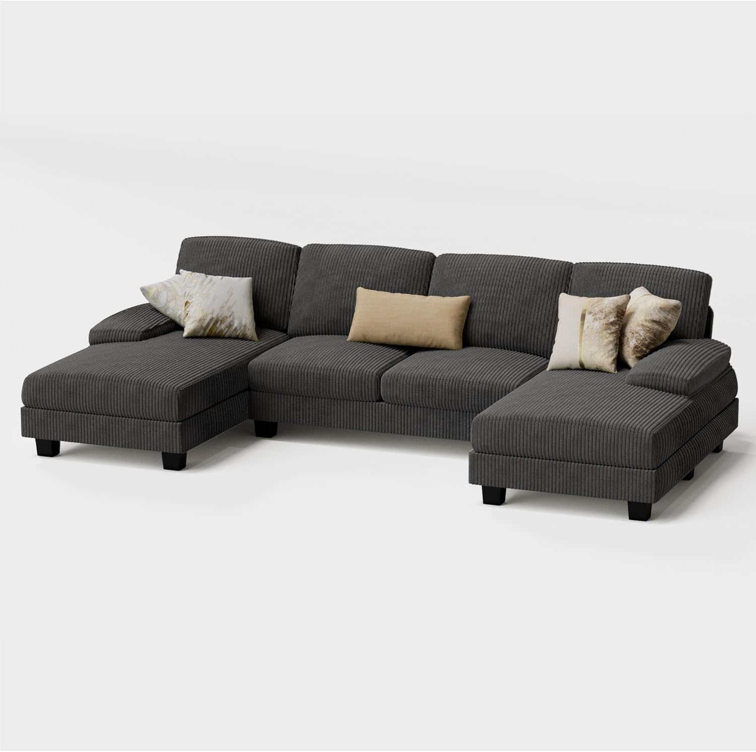 Furmax U-Shaped Sectional Sofa Couch 4 Seat Linen Fabric Double Chaise