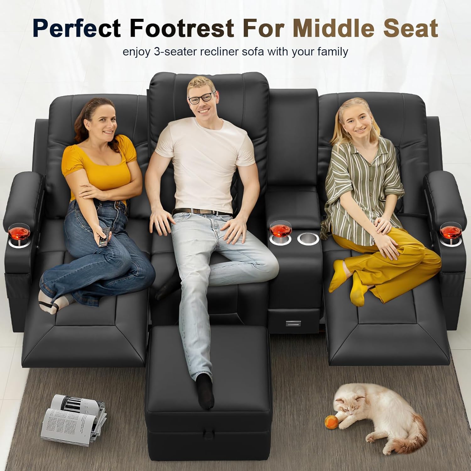 YONISEE 3 Seat Recliner Sofa Large Manual Reclining Couch with Storage Console