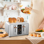SEEDEEM 4 Slice Touch Screen Toaster LCD Display 7 Shade Settings Wide Slots 1800W