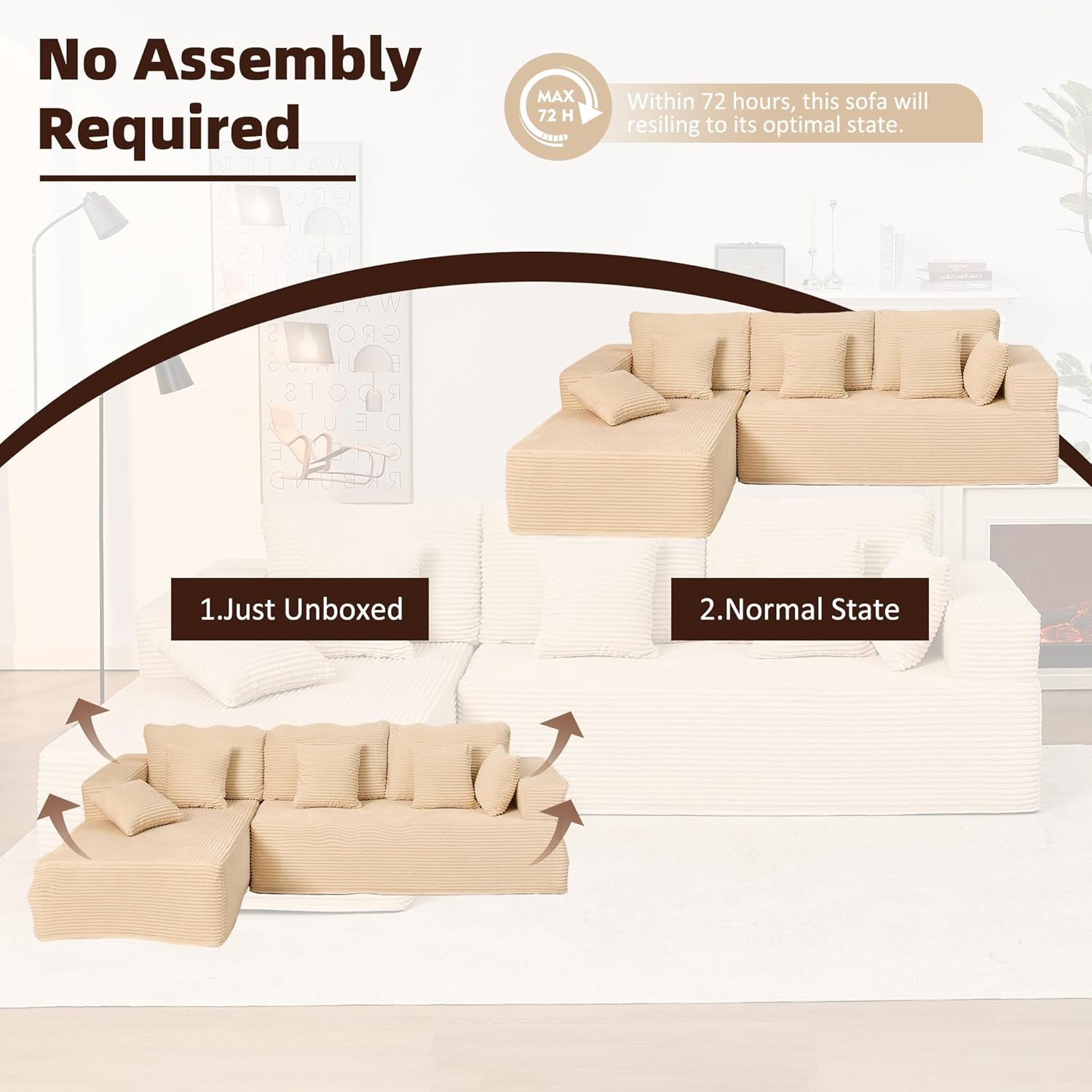 Afuson Boneless Sectional Sofa L Shape Deep Seat Cloud Couch Living Room
