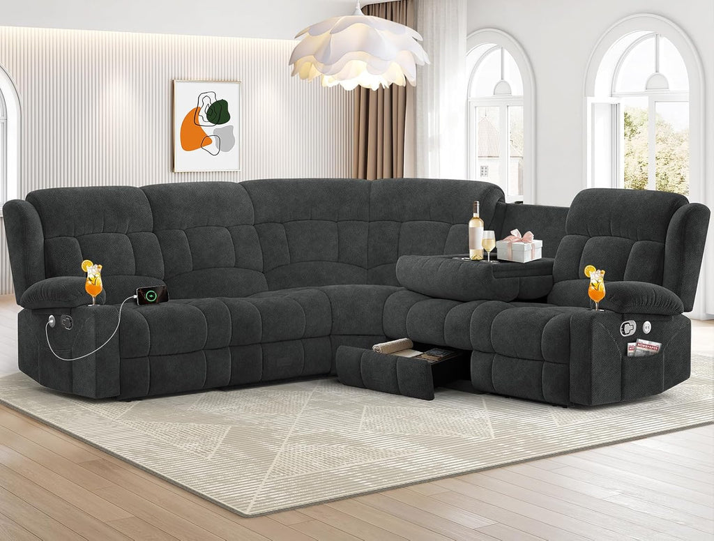 Dresegmt Loveseat Recliner Sofa 3 Seat Flip Backrest with Storage USB Cup Holders