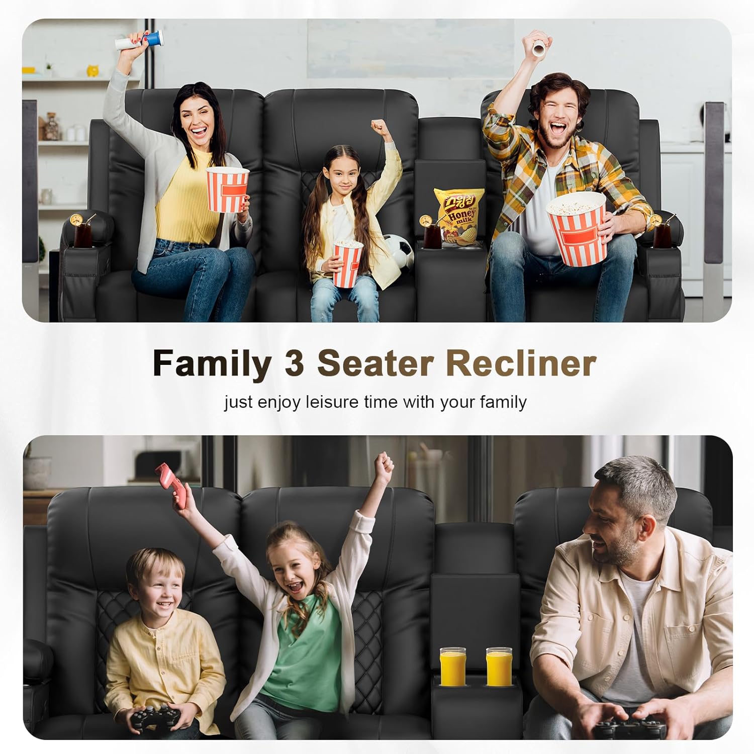 YONISEE 3 Seat Recliner Sofa Large Manual Reclining Couch with Storage Console