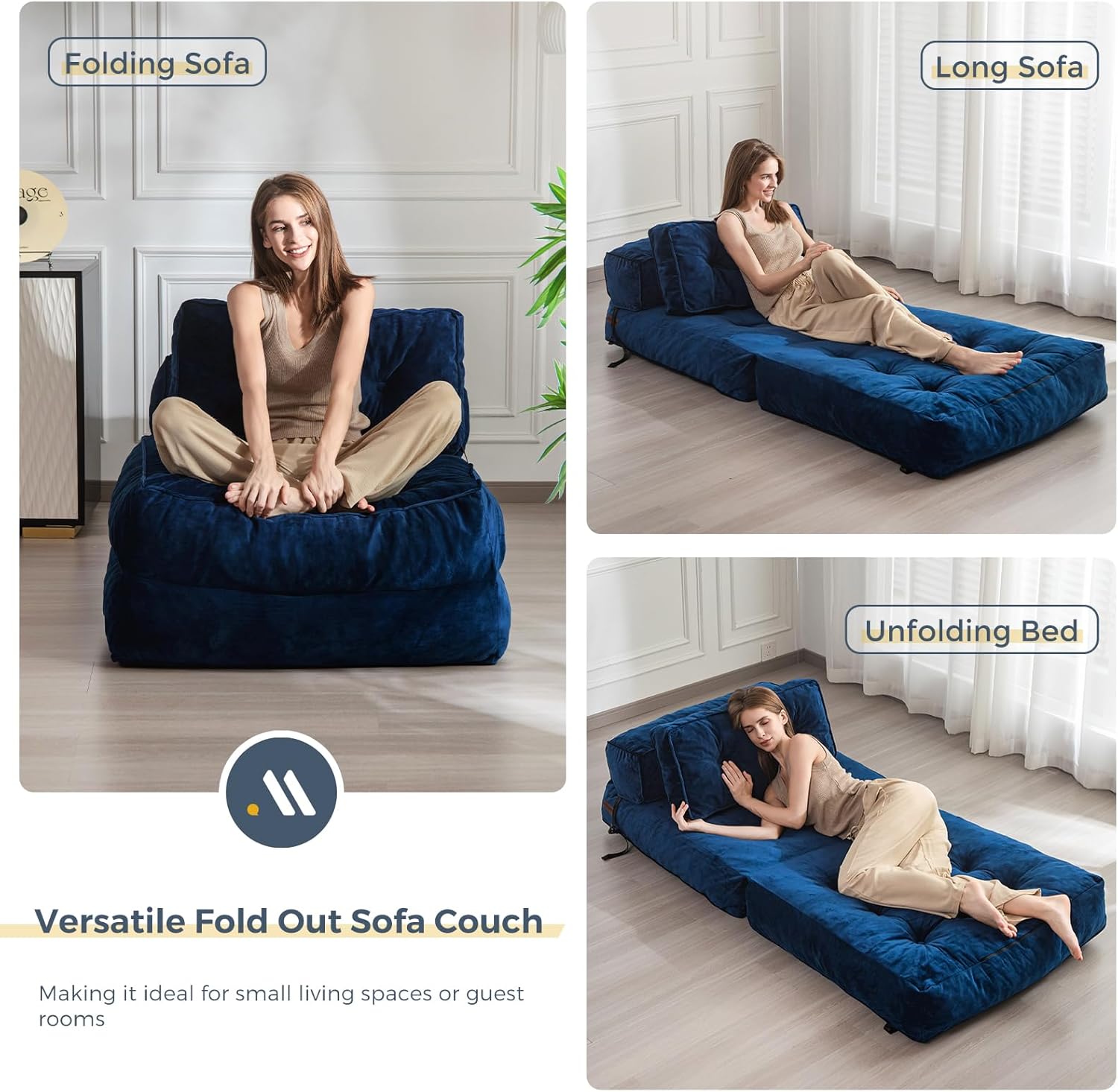 MAXYOYO Velvet Folding Sofa Bed Convertible Sleeper Chair with Pillow