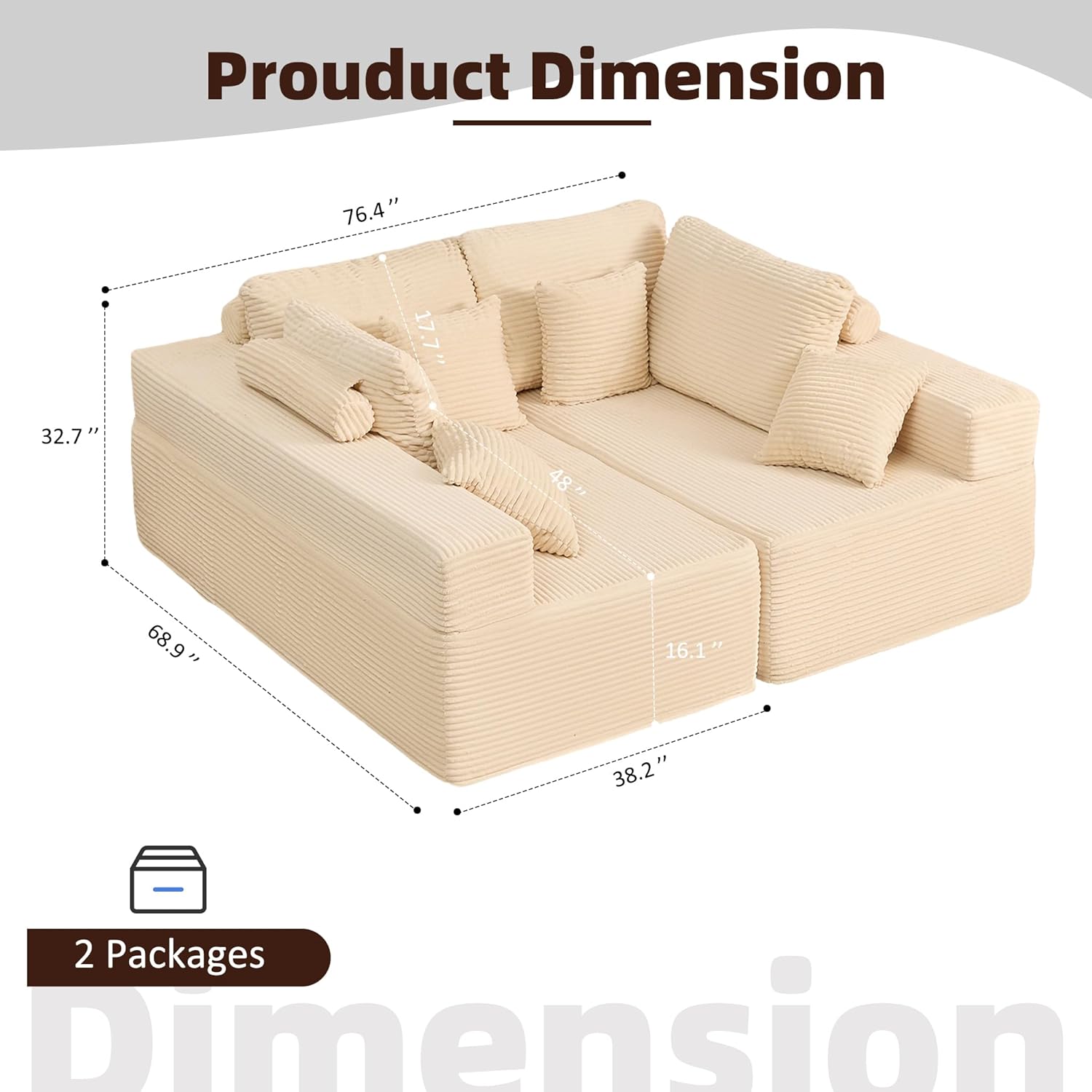 Afuson Boneless Sectional Sofa L Shape Deep Seat Cloud Couch Living Room
