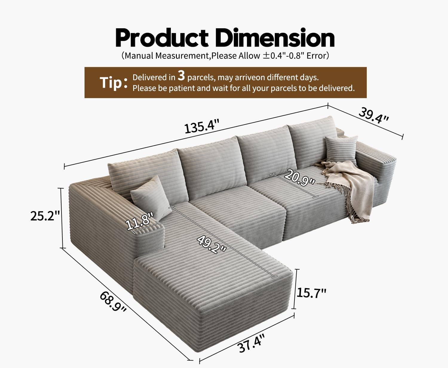 Settab Cloud Modular Sectional Sofa U Shaped Deep Seat Living Room Couch