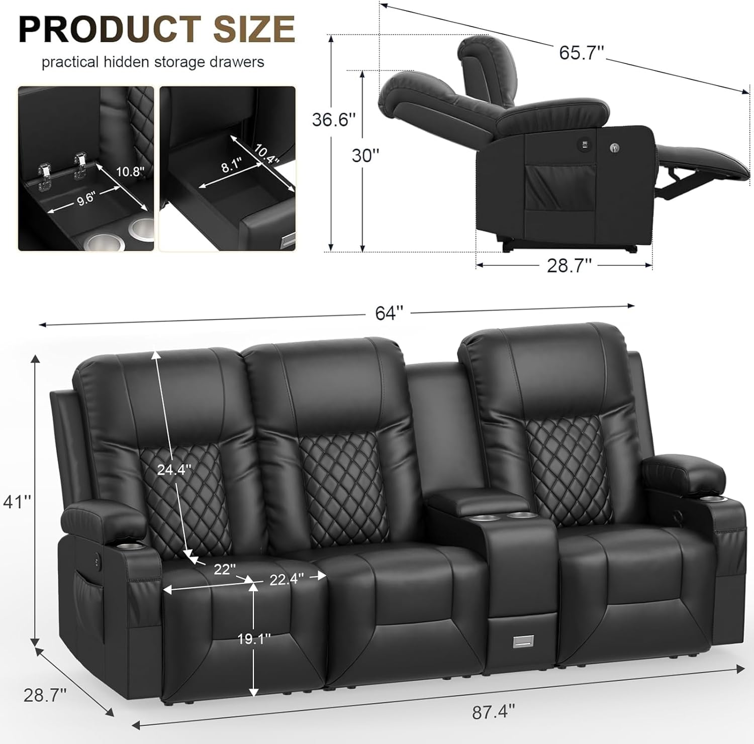 YONISEE 3 Seat Recliner Sofa Large Manual Reclining Couch with Storage Console
