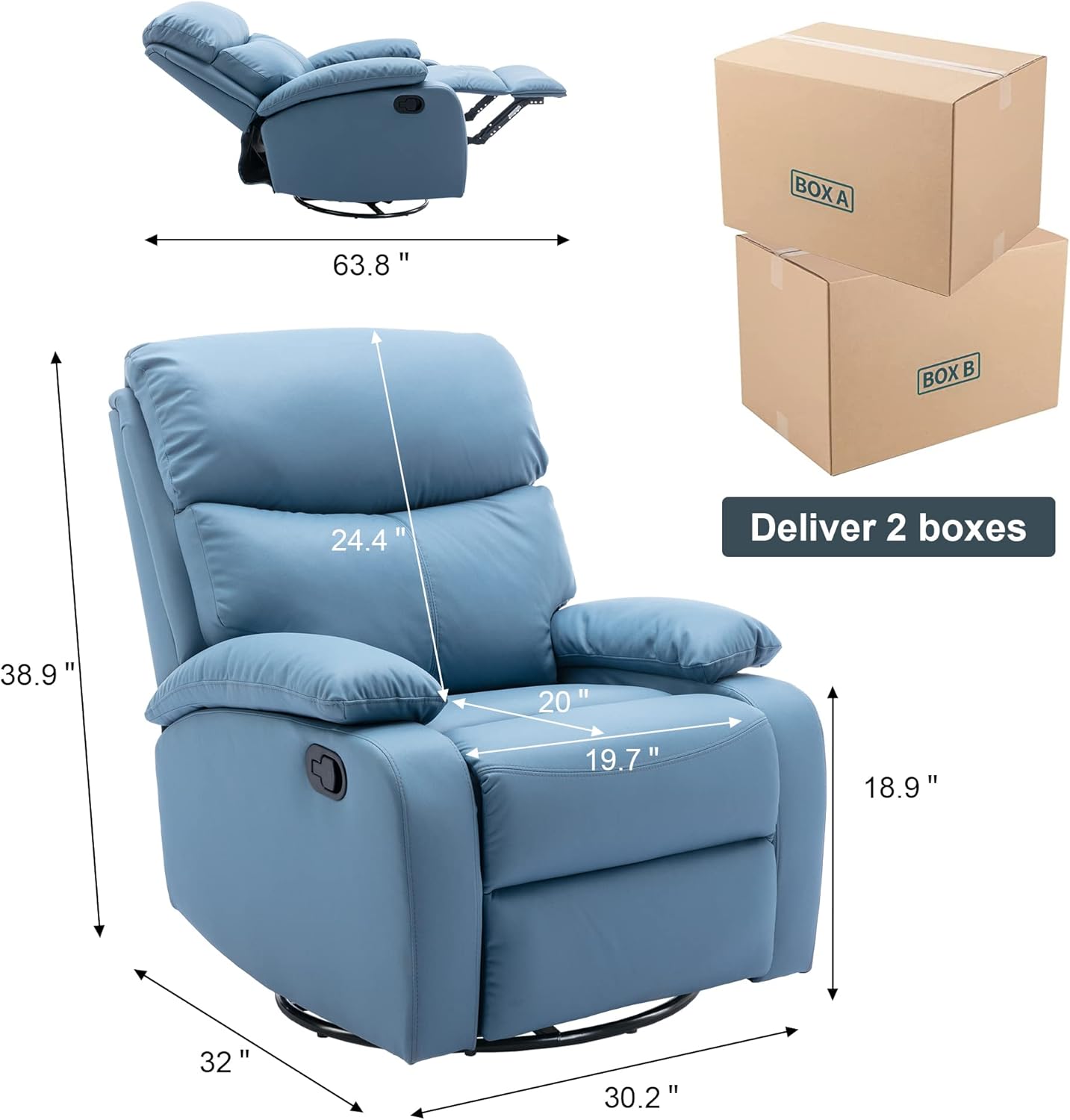 GNMLP2020 Swivel Rocker Recliner Chair Manual Small Space Nursery Living Room