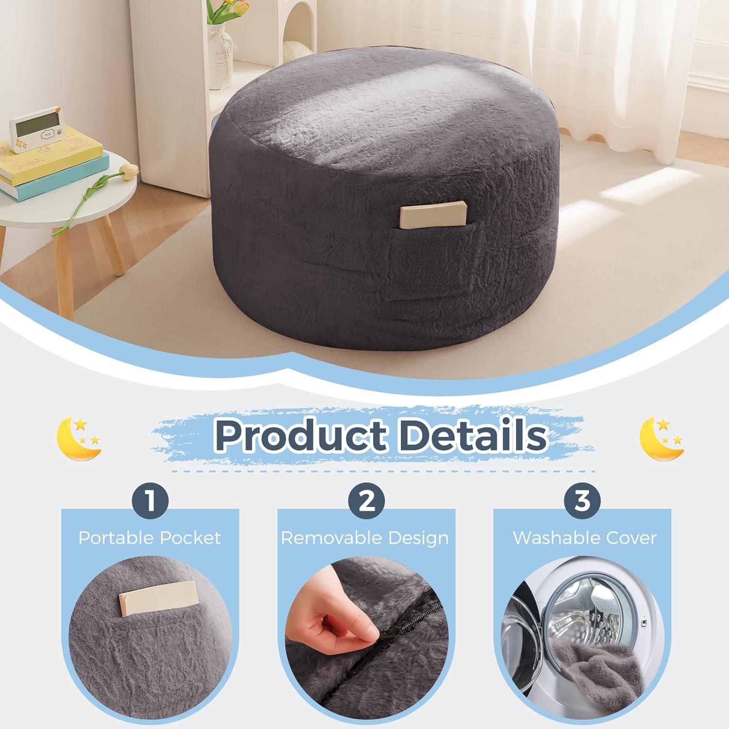 MAXYOYO Convertible Bean Bag Chair Bed for Kids with Foam Filling