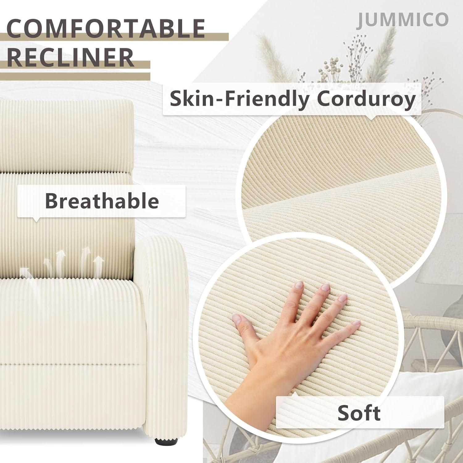 JUMMICO Adjustable Recliner Chair Thick Cushion Home Theater Sofa Living Room