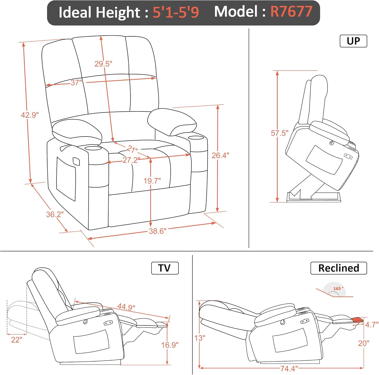 MCombo Large Power Lift Recliner Chair with Dual Motor Massage Heat Faux Leather