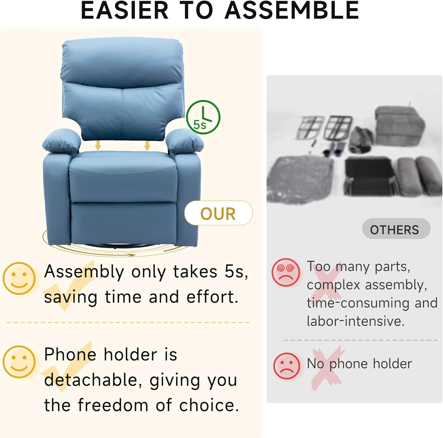 GNMLP2020 Swivel Rocker Recliner Chair Manual Small Space Nursery Living Room